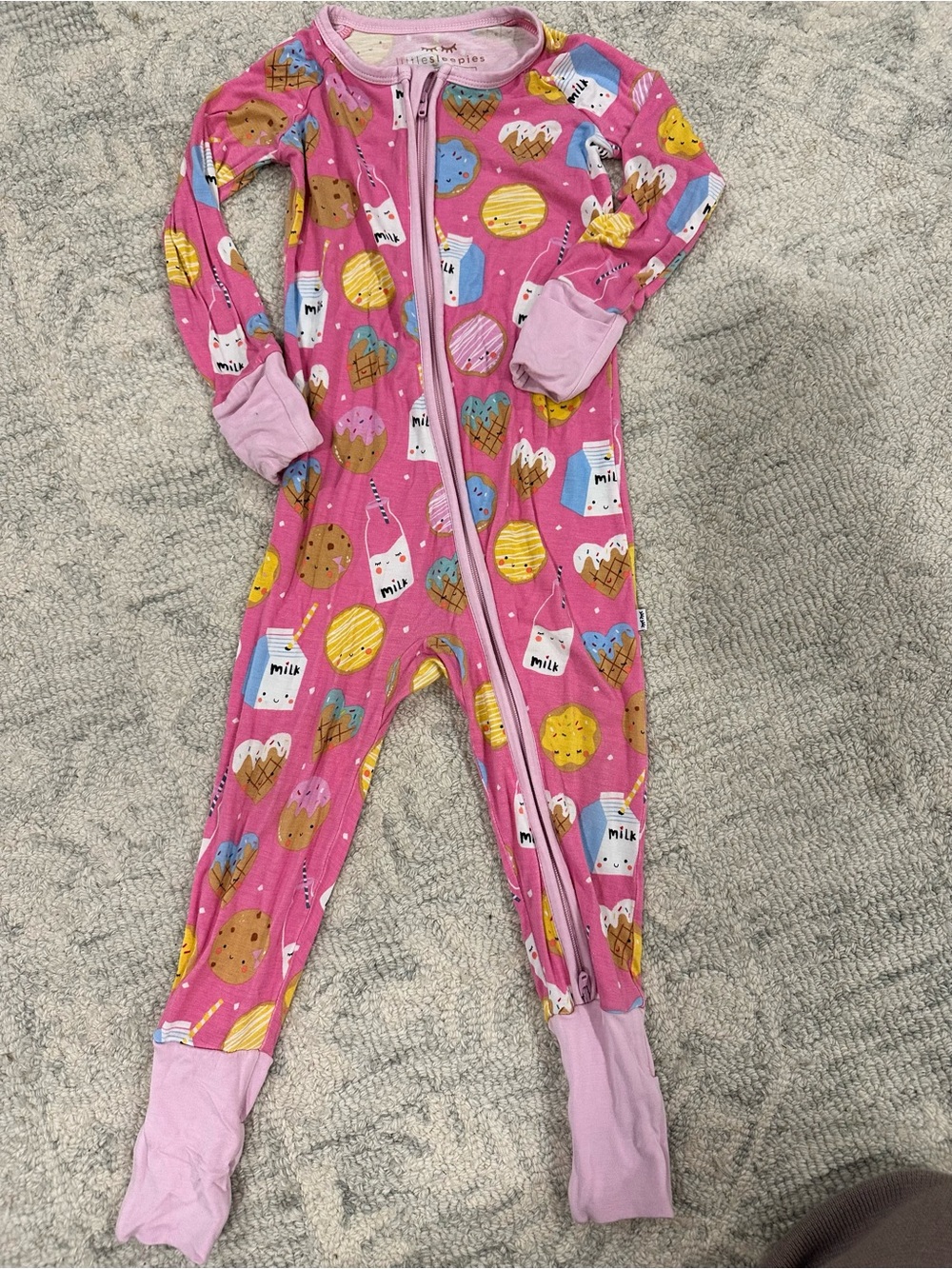 Little sleepies milk and cookies zip up pajama onesie